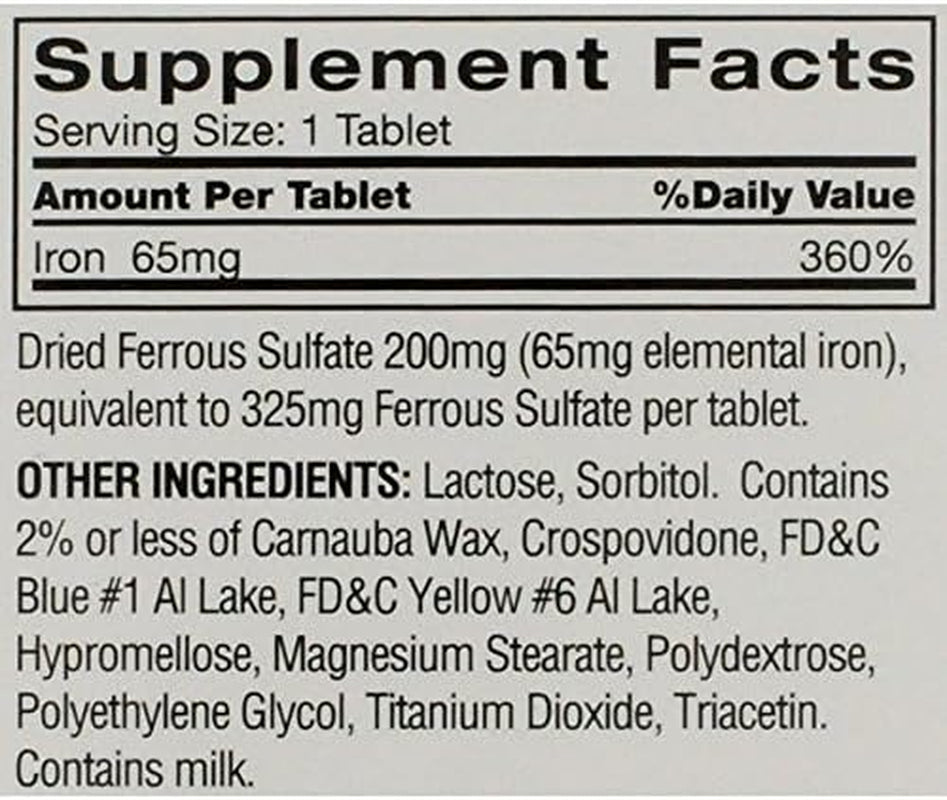 Original Iron Supplement Tablets, Non-Heme, 65Mg Iron per Pill, 1 per Day, 120Ct, 4 Month Supply, for Energy and Immune System Support, Made in USA | Iron Supplements for Energy and Immune System Support, Small Coated Ferrous Sulfate Tablets