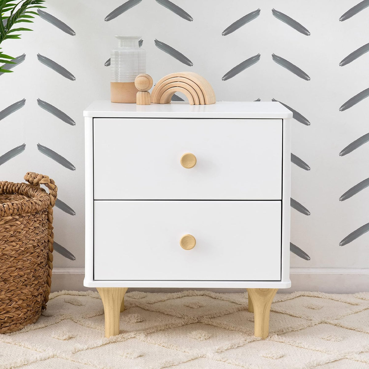 Babyletto Lolly 2-Drawer Nightstand with USB Charging Port, White and Natural