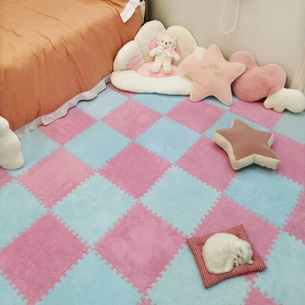Soft Plush Children'S Mat Babe Toys Eva Foam Puzzle Carpet Warm Children Play Mats Interlocking Rugs Infant Carpet 30*30*1Cm