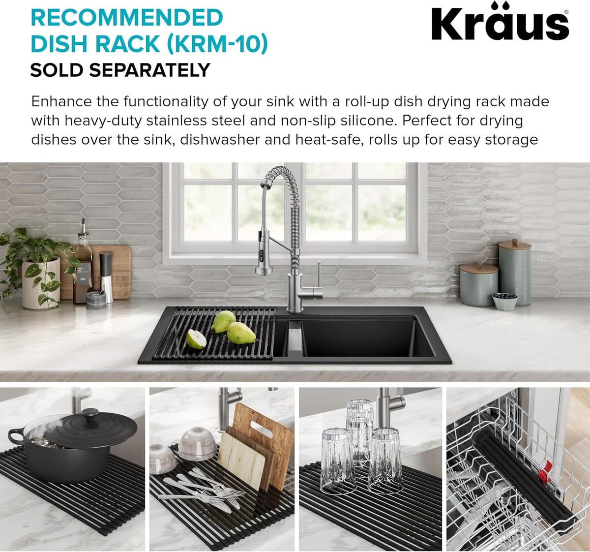 KRAUS Black Onyx 33 in Double Bowl Granite Kitchen Sink KGD-433B | Quartz Composite with Metallic Particles, Heat-Safe, Non-Porous Surface Resists Stains, 50/50 Double Bowl Split