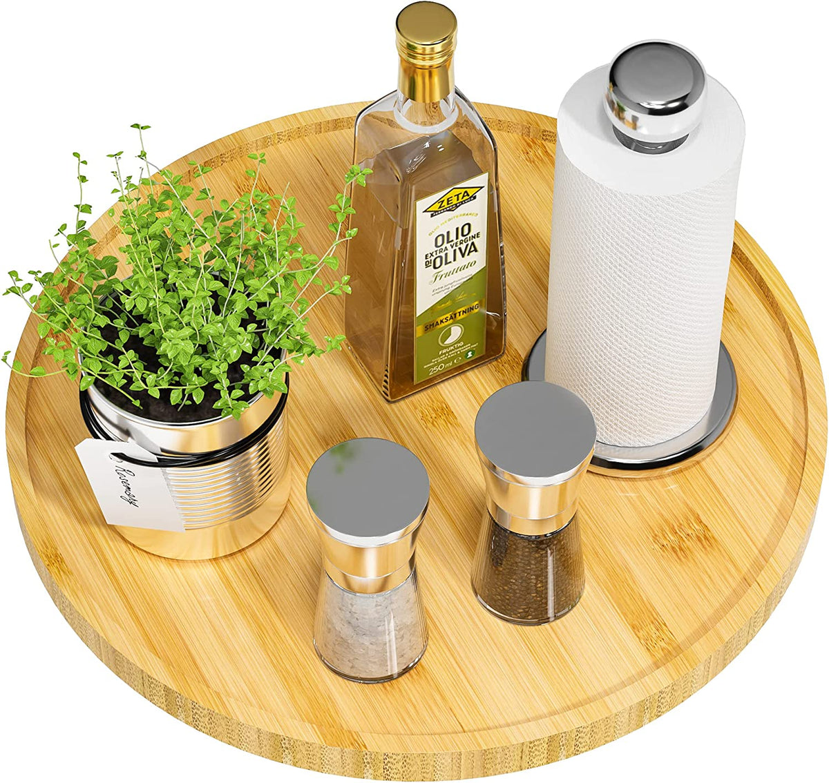 Lazy Susan Organizer, 13.2 Inch Non-Skid Bamboo Turntable | Kitchen Table Cabinets Closets and Kitchen Islands, Wood Turntable for Kitchen Countertop Organizer