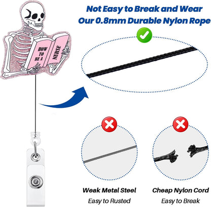 How to Be a Nurse Pink Skeleton Funny Retractable Badge Reel ID Holder | Acrylic Name Badge Clip for RN, LPN, CNA, MA, ER, ICU Staff, OB/GYN, Lab Tech, Pharmacy Tech, Nursing Student, Nurse Gifts