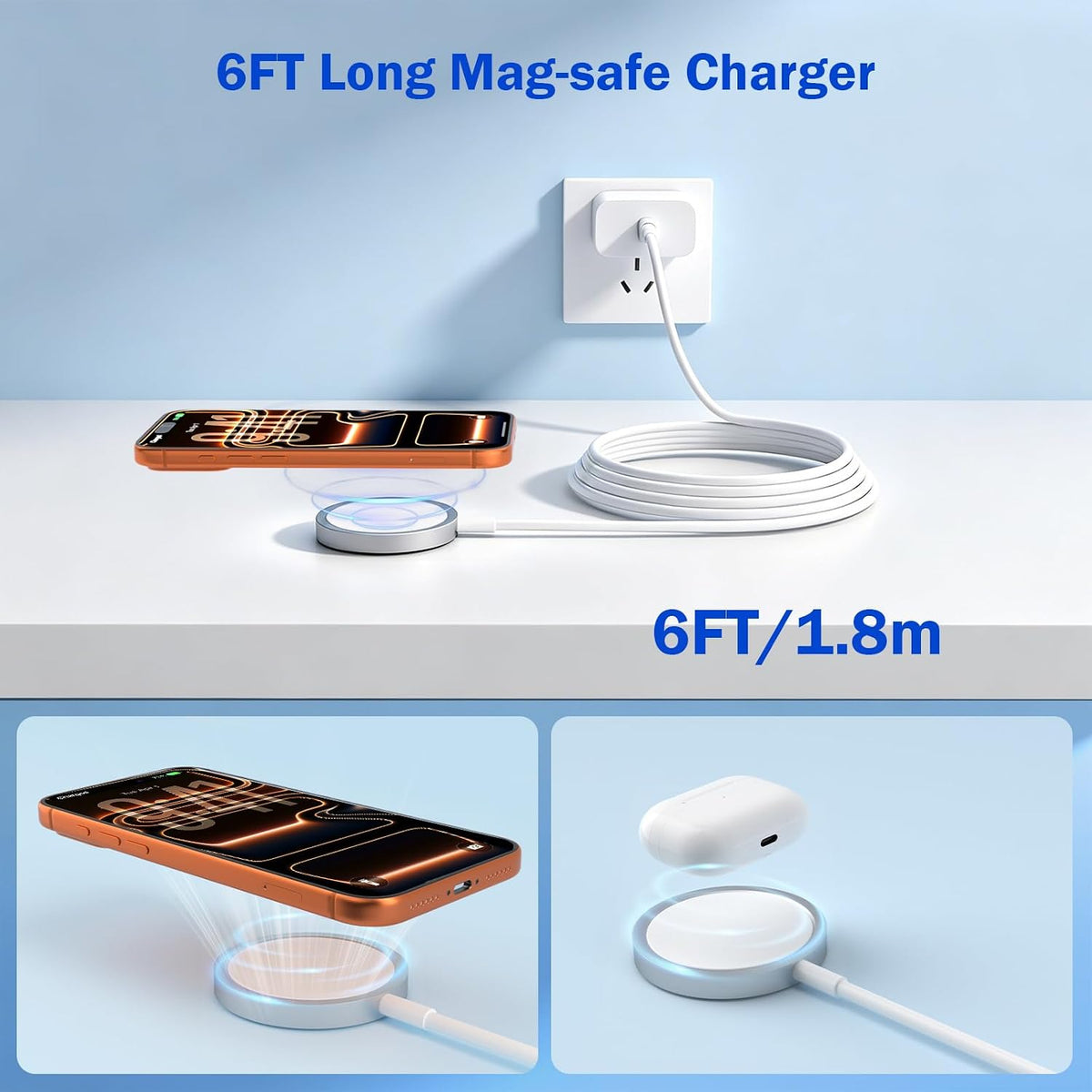 Apple Mfi Certified Iphone Charger Apple Magsafe Charger, Wireless Charger |  15W 5FT Magnetic Charger Fast Charging Pad with 20W USB C Charger for Iphone 17 17 Pro 16 15 14 13 12 Series & Airpods