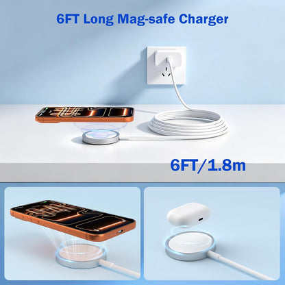 Apple Mfi Certified Iphone Charger Apple Magsafe Charger, Wireless Charger |  15W 5FT Magnetic Charger Fast Charging Pad with 20W USB C Charger for Iphone 17 17 Pro 16 15 14 13 12 Series & Airpods