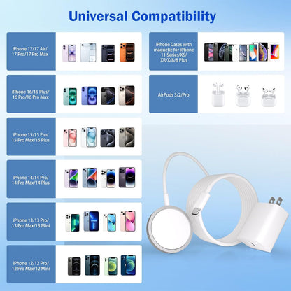 Apple Mfi Certified Iphone Charger Apple Magsafe Charger, Wireless Charger |  15W 5FT Magnetic Charger Fast Charging Pad with 20W USB C Charger for Iphone 17 17 Pro 16 15 14 13 12 Series & Airpods