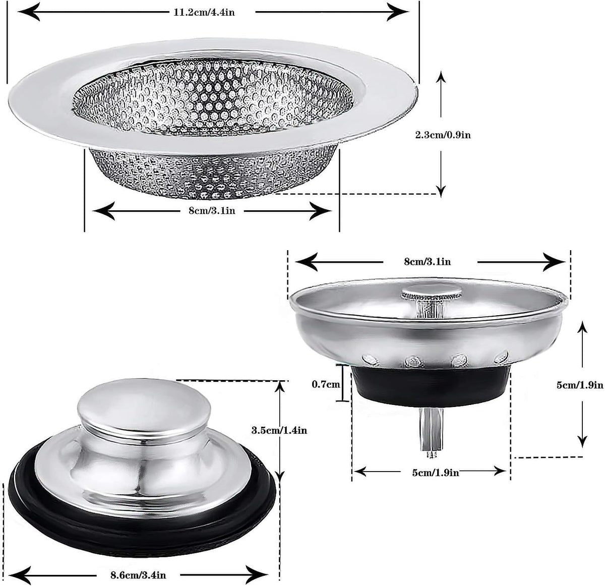 3 Pack Kitchen Sink Stopper Strainer, Kitchen Sink Basket Strainer, Kitchen Sink Stopper or Kitchen Sink Perforated Basket Drain Filter Sieve