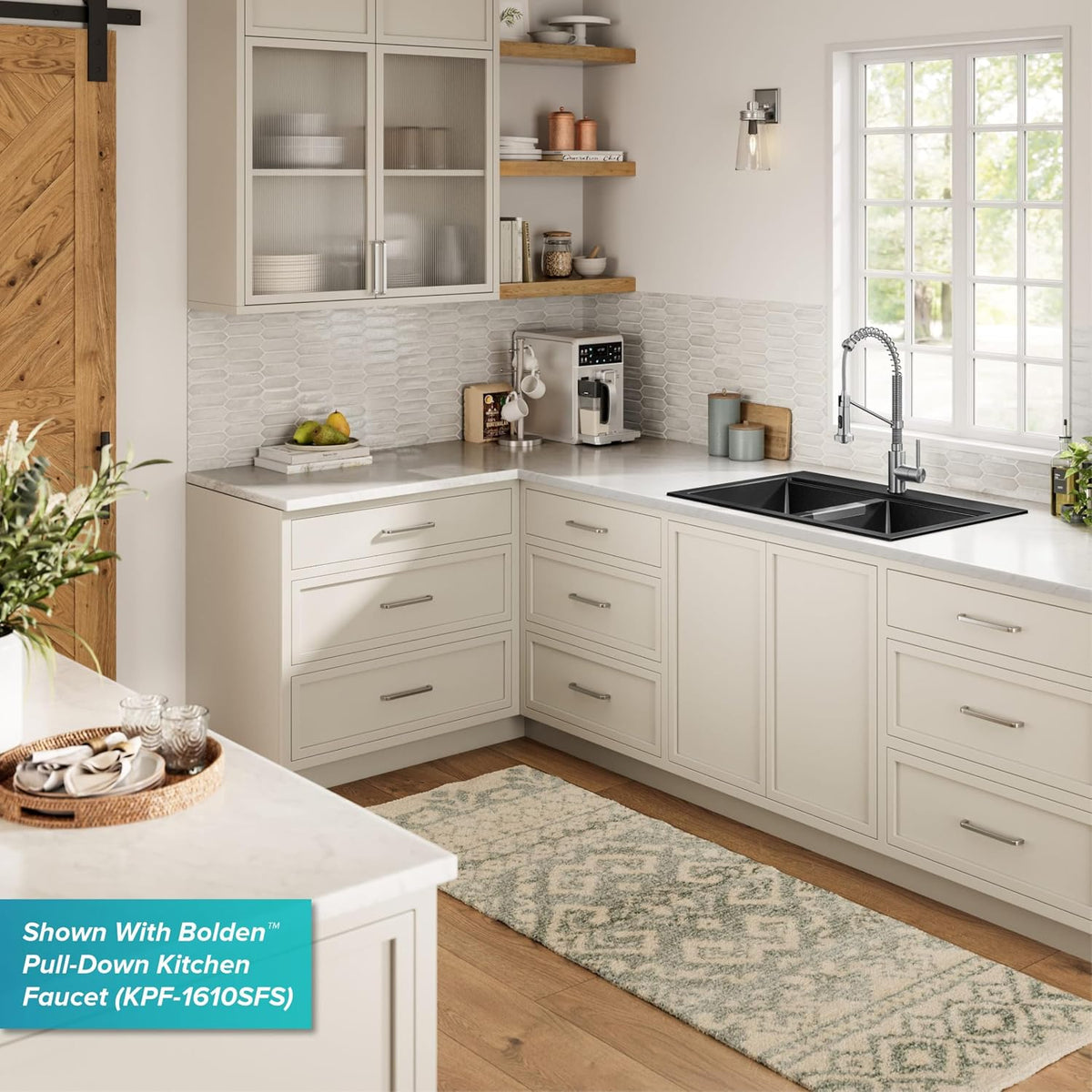 KRAUS Black Onyx 33 in Double Bowl Granite Kitchen Sink KGD-433B | Quartz Composite with Metallic Particles, Heat-Safe, Non-Porous Surface Resists Stains, 50/50 Double Bowl Split