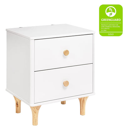 Babyletto Lolly 2-Drawer Nightstand with USB Charging Port, White and Natural