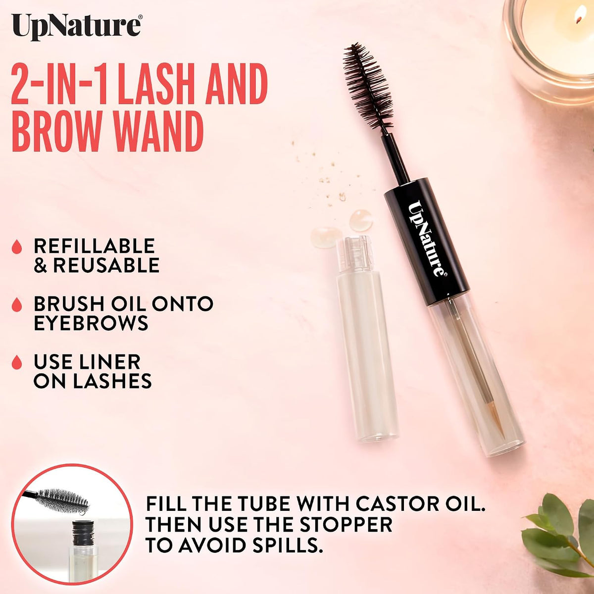 Castor Oil Eyelash & Eyebrow Growth Serum, USDA Organic, 2Oz | Includes Mascara Wand & Brow Brush Applicators - Pure Cold-Pressed Castor Oil for Lashes, Eyebrows & Hair Growth