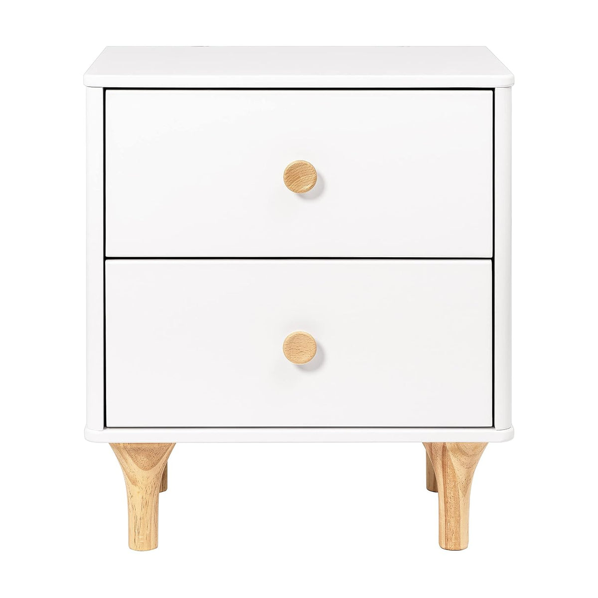 Babyletto Lolly 2-Drawer Nightstand with USB Charging Port, White and Natural