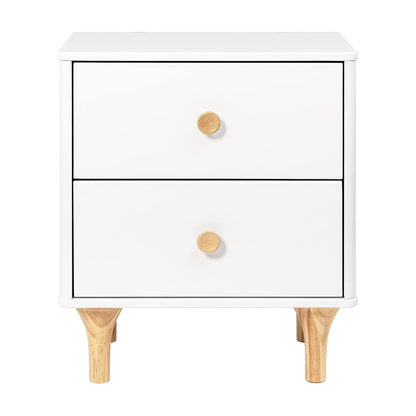 Babyletto Lolly 2-Drawer Nightstand with USB Charging Port, White and Natural