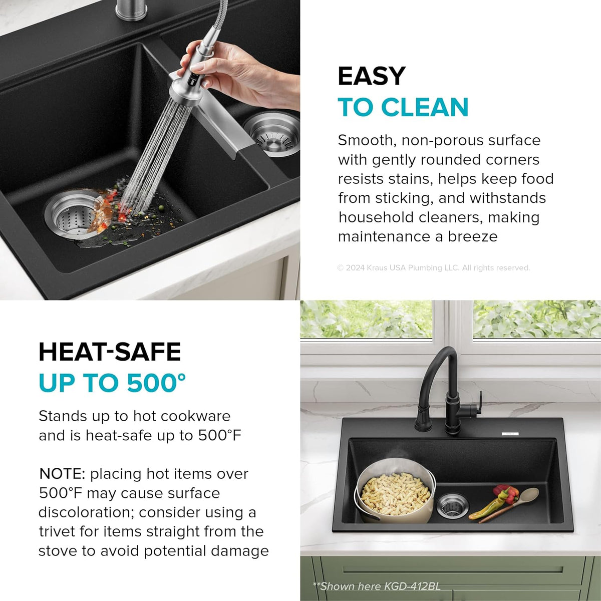 KRAUS Black Onyx 33 in Double Bowl Granite Kitchen Sink KGD-433B | Quartz Composite with Metallic Particles, Heat-Safe, Non-Porous Surface Resists Stains, 50/50 Double Bowl Split