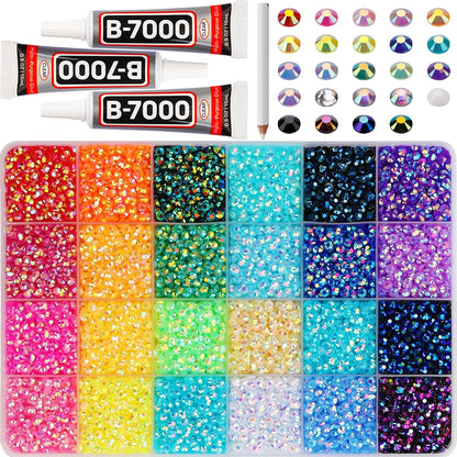 17000Pcs 4Mm Rainbow Jelly Colorful Rhinestones Gems Bedazzling Bedazze Kit, Gemstones Jewels Flatback Crystal Diamond SS16 Resin Bedazzler for Crafts Clothes Crafting Book, Bedazzled Bling B7000 Glue