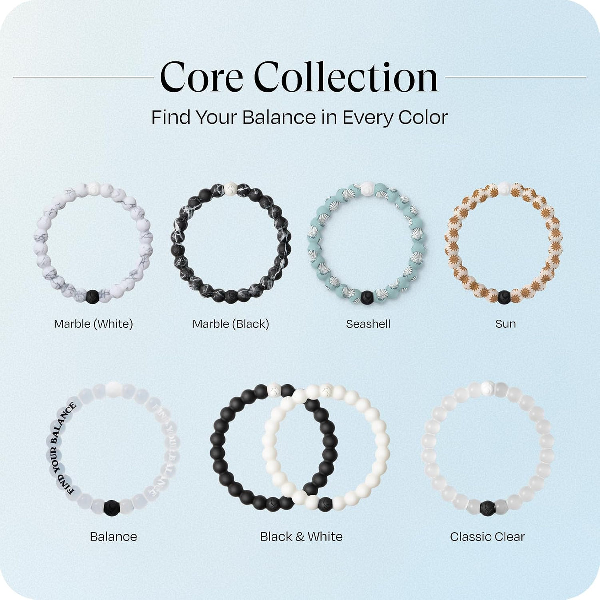 Classic Find Your Balance Beaded Bracelets for Women & Men | Clear, Marble Black & White Silicone Stretch Bracelet - Mindfulness, Stress Relief & Mental Wellness Inspirational Gift