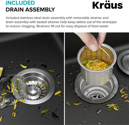 KRAUS Black Onyx 33 in Double Bowl Granite Kitchen Sink KGD-433B | Quartz Composite with Metallic Particles, Heat-Safe, Non-Porous Surface Resists Stains, 50/50 Double Bowl Split