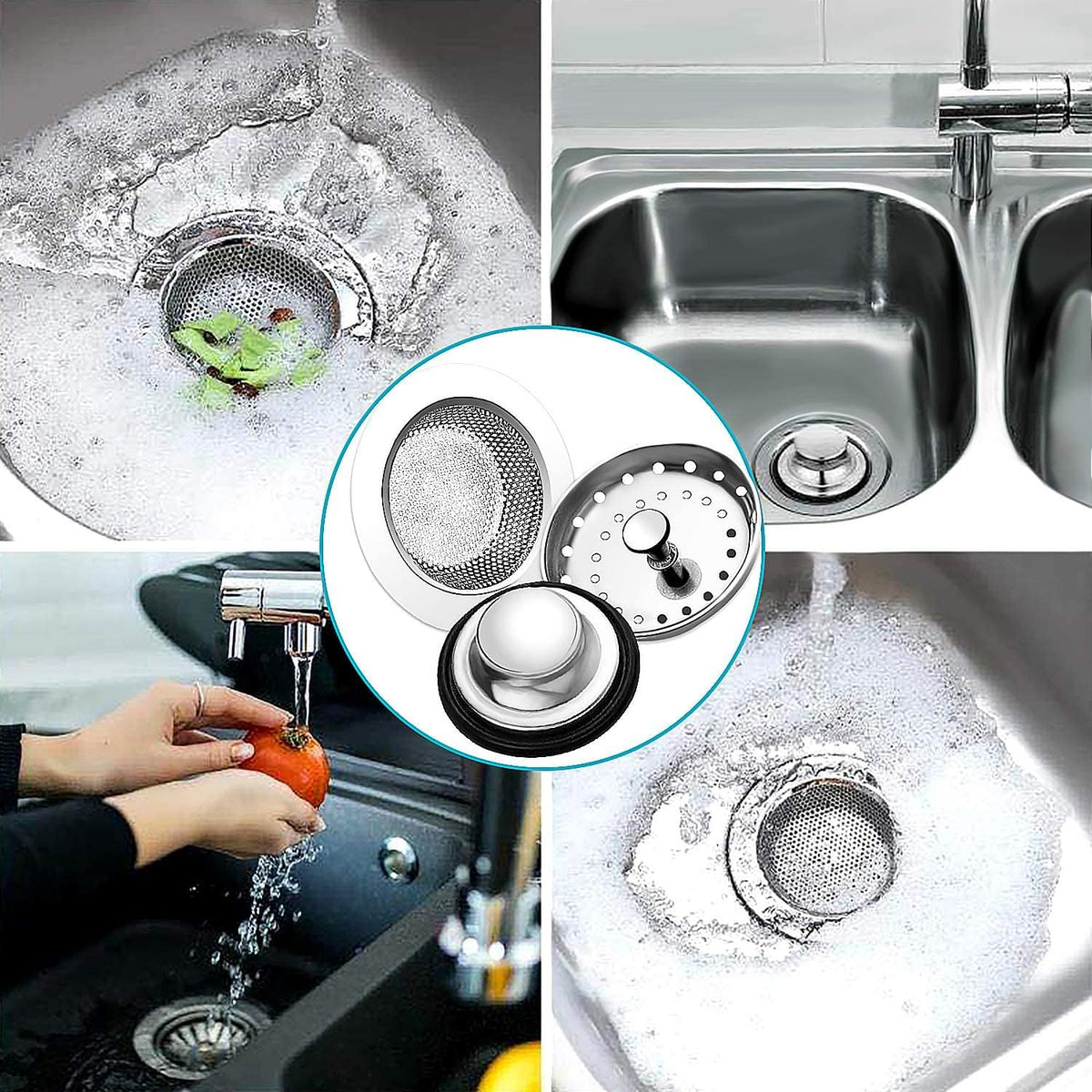 3 Pack Kitchen Sink Stopper Strainer, Kitchen Sink Basket Strainer, Kitchen Sink Stopper or Kitchen Sink Perforated Basket Drain Filter Sieve