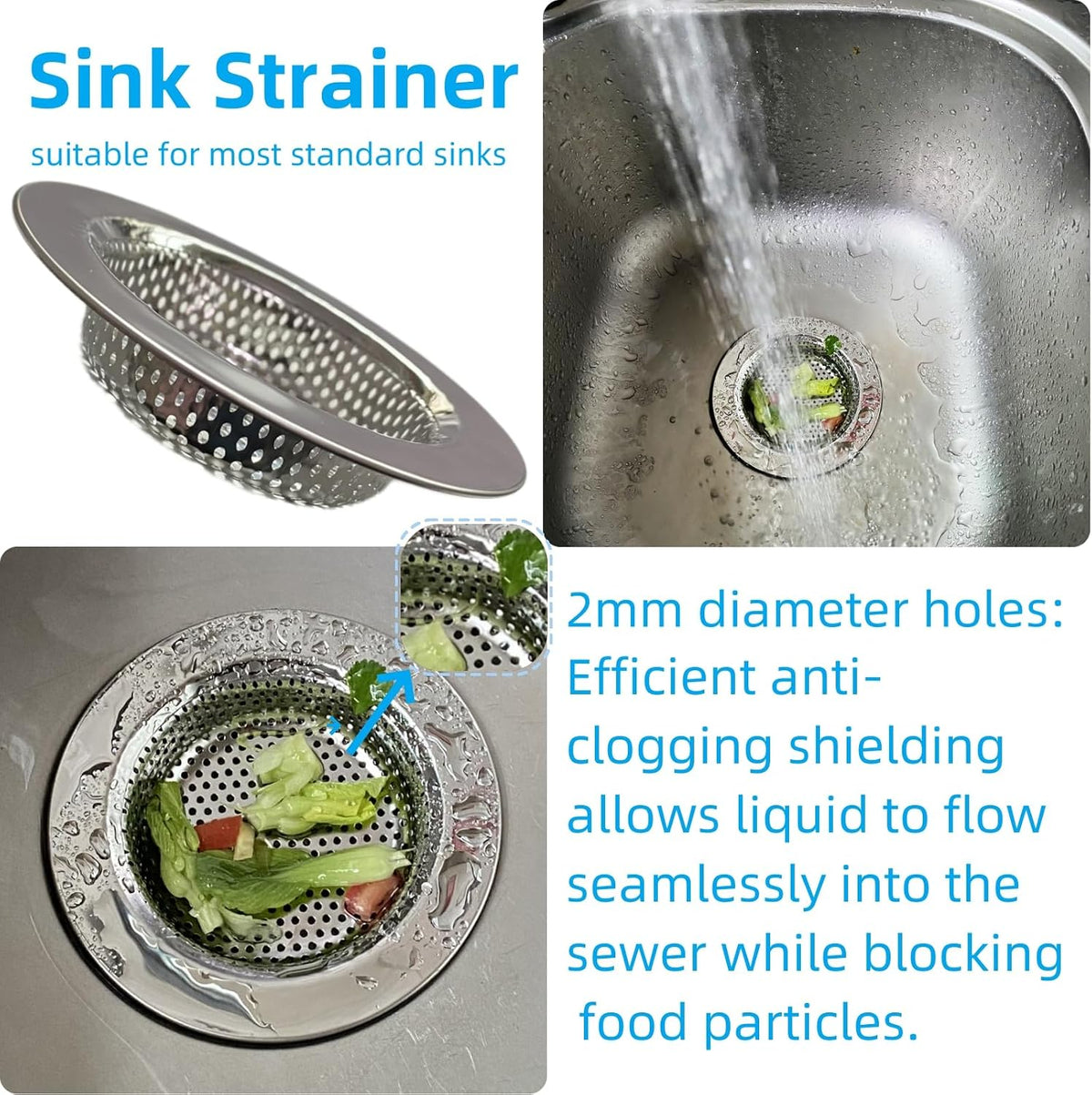 3 Pack Kitchen Sink Stopper Strainer, Kitchen Sink Basket Strainer, Kitchen Sink Stopper or Kitchen Sink Perforated Basket Drain Filter Sieve