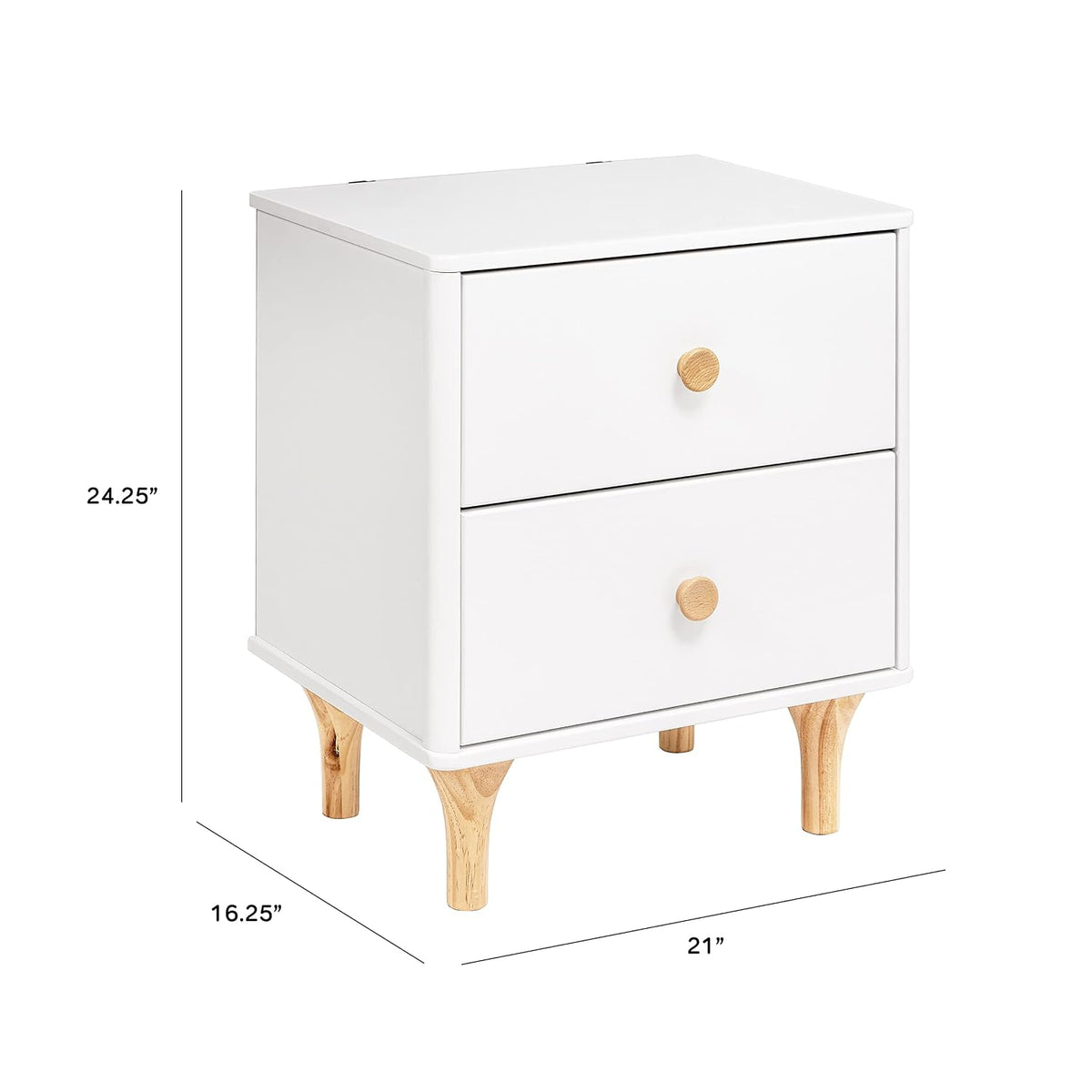 Babyletto Lolly 2-Drawer Nightstand with USB Charging Port, White and Natural