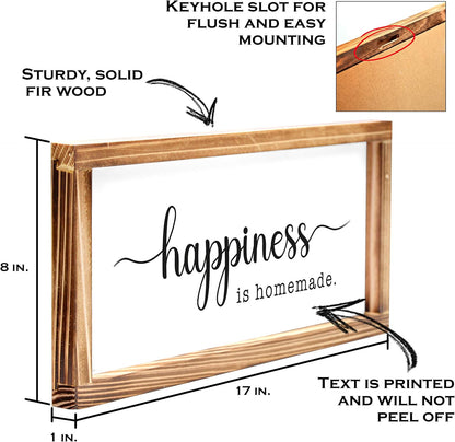 Happiness Is Homemade Kitchen Sign 8X17 Inch, Inspirational Farmhouse Decor | Easy Wall Mount Farmhouse Kitchen Decor, Solid Fir Wood, Housewarming Gift, Dining Space Wall Accent, Cozy Kitchen Decor