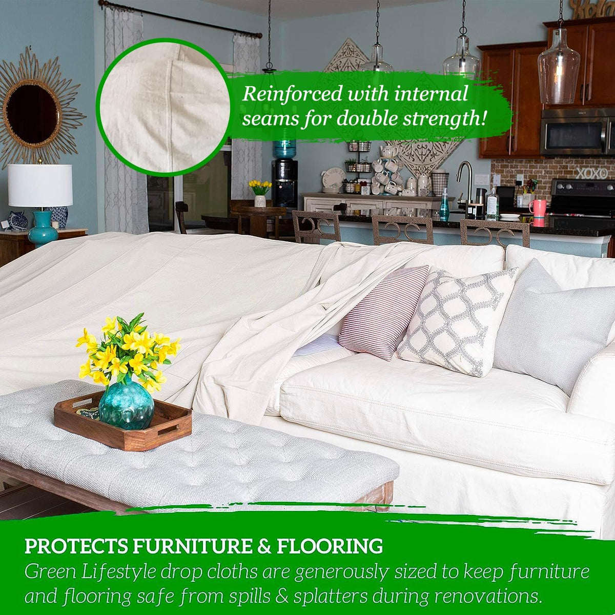 All Purpose Canvas Drop Cloths - Drop Cloth for Painting, Floor Cover, Heavy Duty Protection for Furniture & Surfaces, Reusable Painters Canvas Tarp for Renovation & Home (4X5)