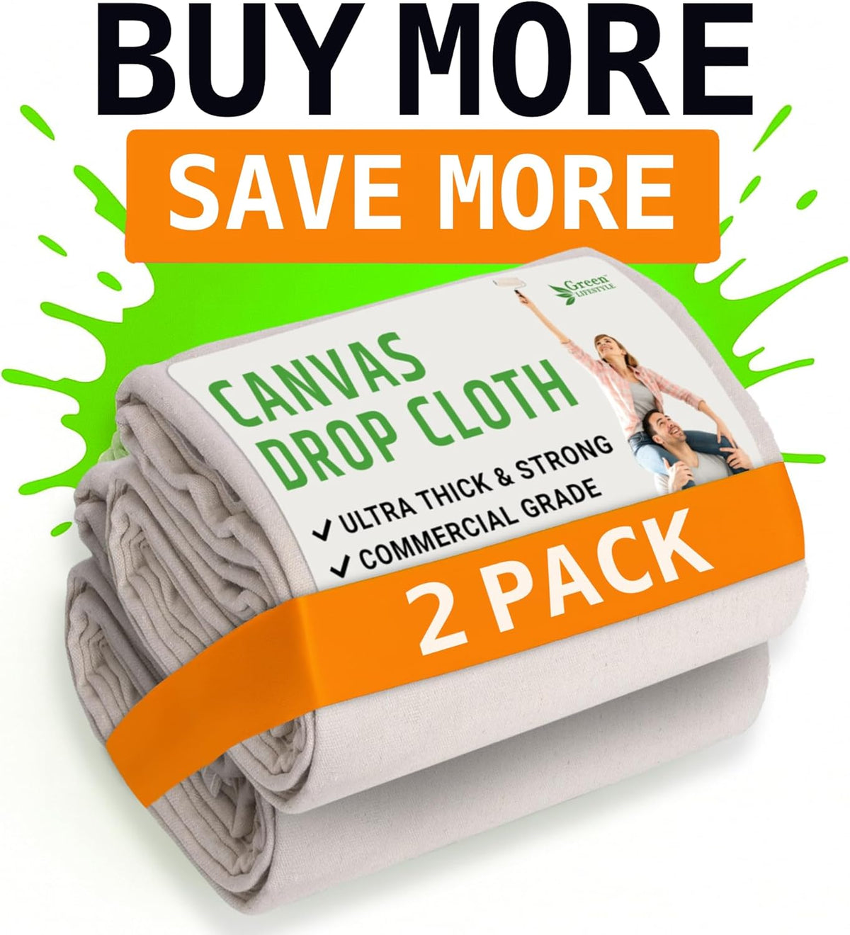 All Purpose Canvas Drop Cloths - Drop Cloth for Painting, Floor Cover, Heavy Duty Protection for Furniture & Surfaces, Reusable Painters Canvas Tarp for Renovation & Home (4X5)