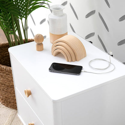 Babyletto Lolly 2-Drawer Nightstand with USB Charging Port, White and Natural