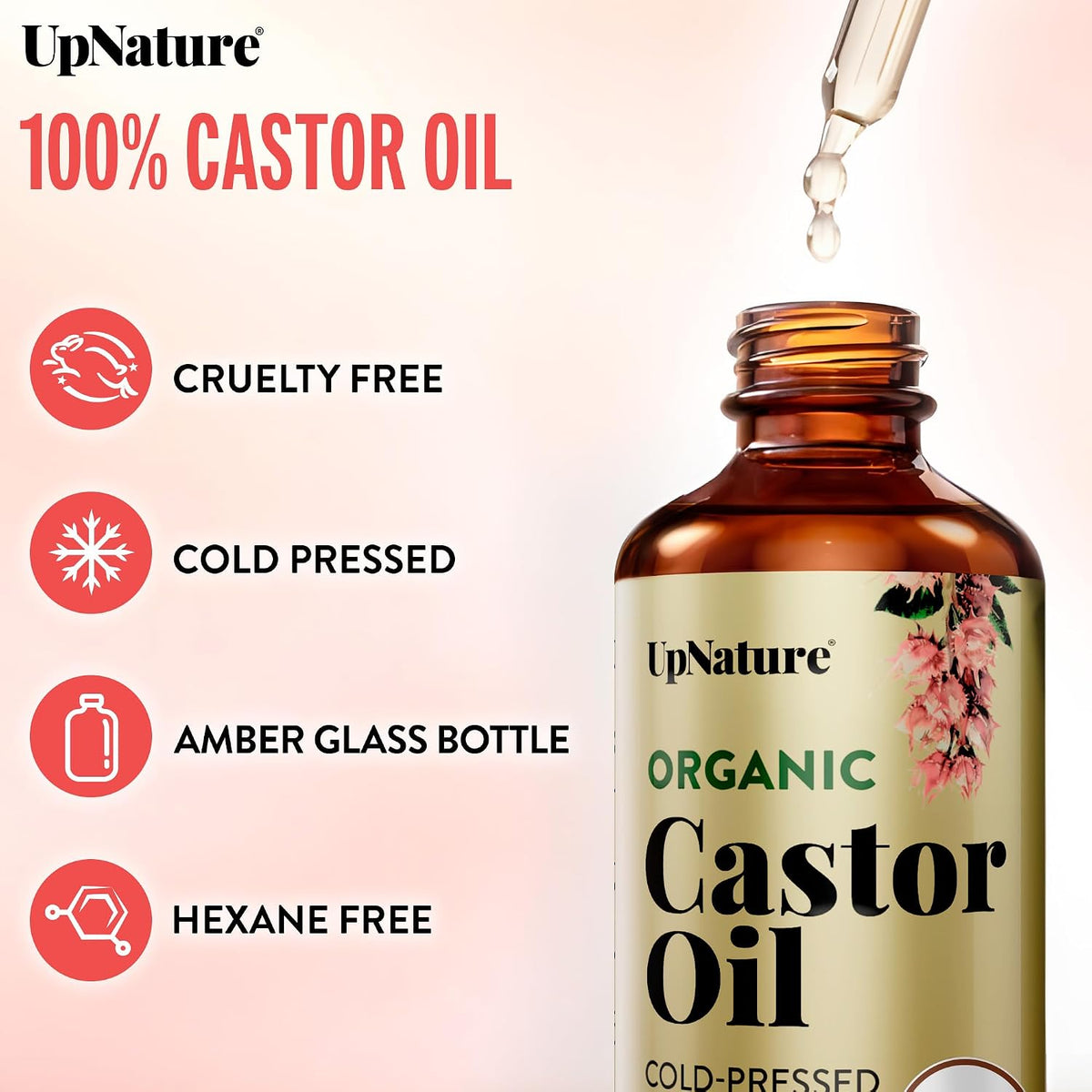 Castor Oil Eyelash & Eyebrow Growth Serum, USDA Organic, 2Oz | Includes Mascara Wand & Brow Brush Applicators - Pure Cold-Pressed Castor Oil for Lashes, Eyebrows & Hair Growth