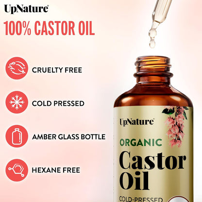 Castor Oil Eyelash & Eyebrow Growth Serum, USDA Organic, 2Oz | Includes Mascara Wand & Brow Brush Applicators - Pure Cold-Pressed Castor Oil for Lashes, Eyebrows & Hair Growth