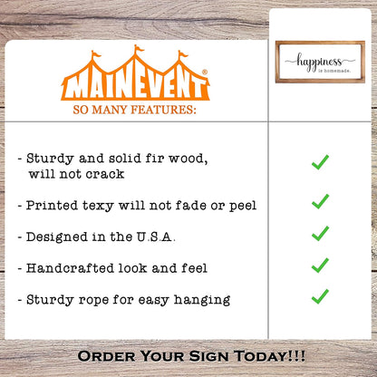 Happiness Is Homemade Kitchen Sign 8X17 Inch, Inspirational Farmhouse Decor | Easy Wall Mount Farmhouse Kitchen Decor, Solid Fir Wood, Housewarming Gift, Dining Space Wall Accent, Cozy Kitchen Decor