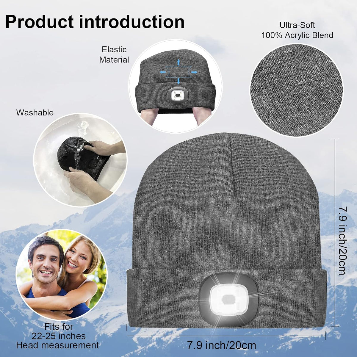 LED Lighted Beanie, Unisex Warm Knitted Hat, Rechargeable Headlamp Cap for Outdoors, Tech Gift for Men Dad Father Him Deep Teal