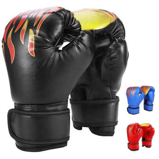 Upgrade Boxing Gloves for Kids, MMA Gloves with Boxing Hands Wraps, 6Oz & PU Fire Flame Printed Youth Training Gloves for 4-12 Years Old, Gloves for Kid’S Training, Sparing & Idea Gift, Black